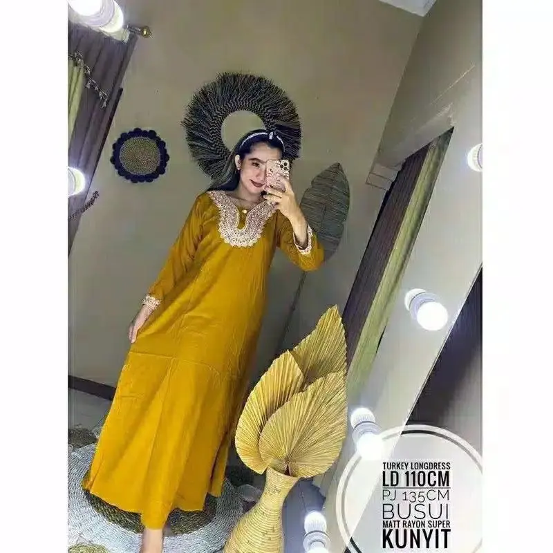 Daster arab polos lengan panjang ll kain cringkle airflow. tebal super grade a busui.  allsize jumbo fit ld 120