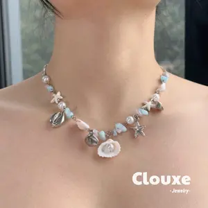【Clouxe】kalung bunga laut kerang bintang laut mutiara warna beragam musim panas liburan leher pendek wanita F319