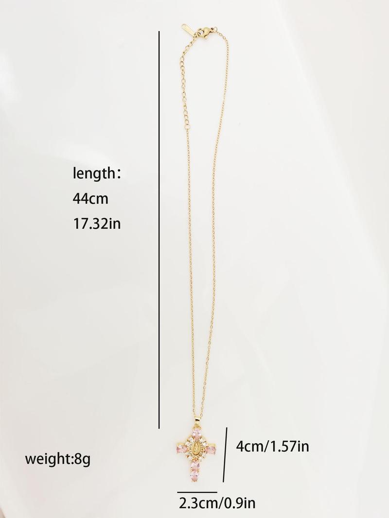 Product Introduction of Rhinestone Cross Pendant Necklace for Women, Temperament Jewelry for Daily Clothing Decor, Minimalist Aesthetic Jewelry Gift for Friend 1