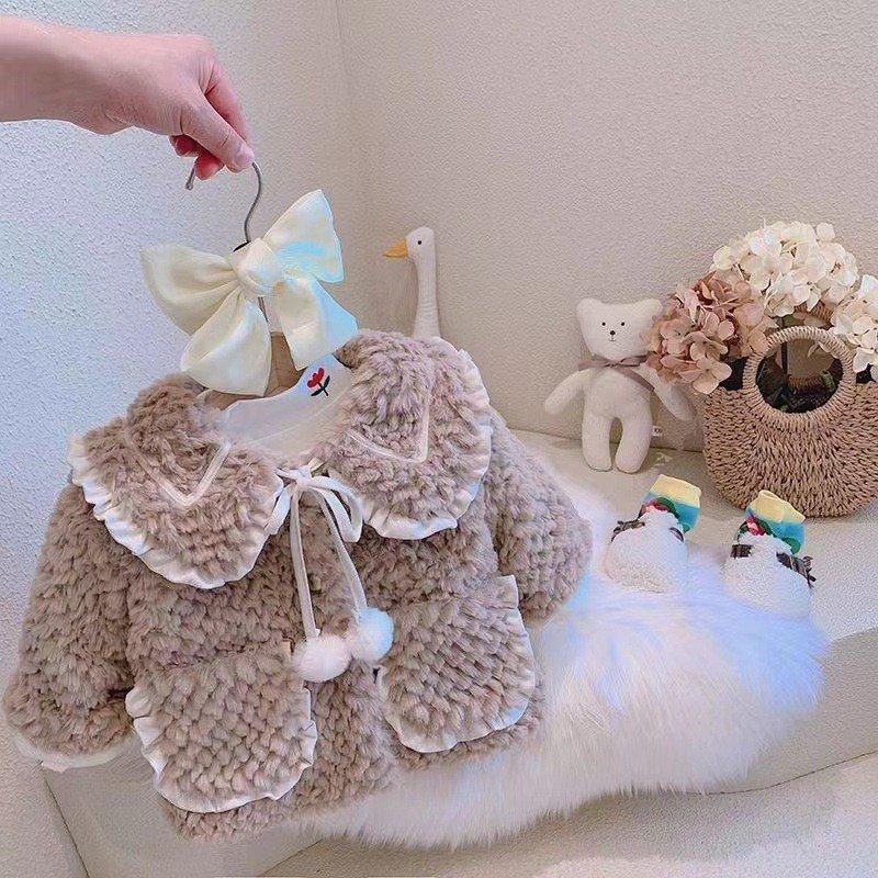 AK1351- Áo Khoác Lông Nâu Cổ Bèo Cho Bé Gái Từ 8- 22Kg