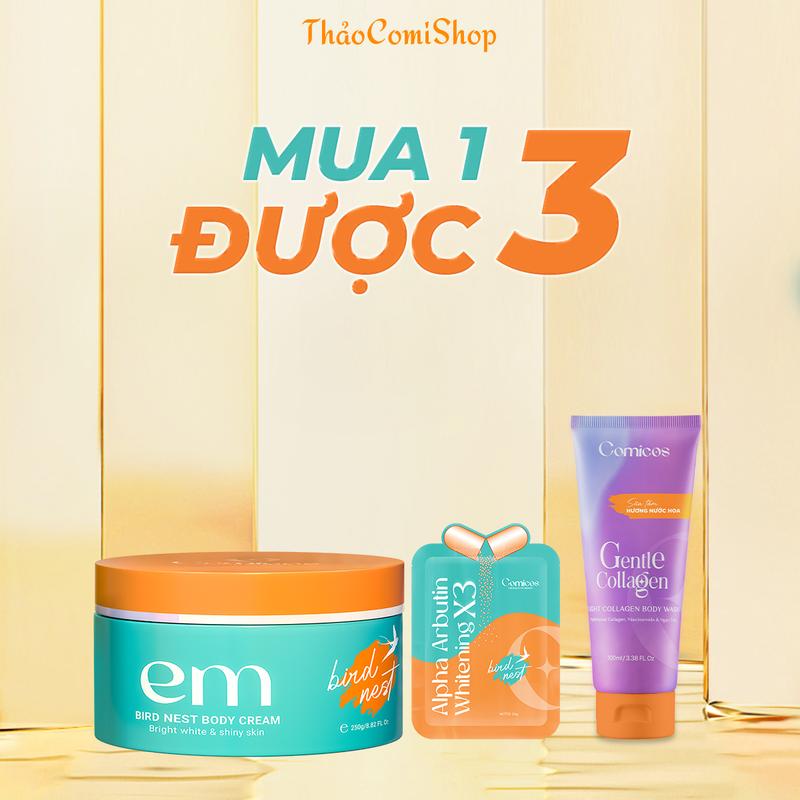[Mua 1 Được 3] Kem Dưỡng Da Body Em Chiết Xuất Dịch Yến 250g, Sữa Tắm Collagen, Alpha Arbutin