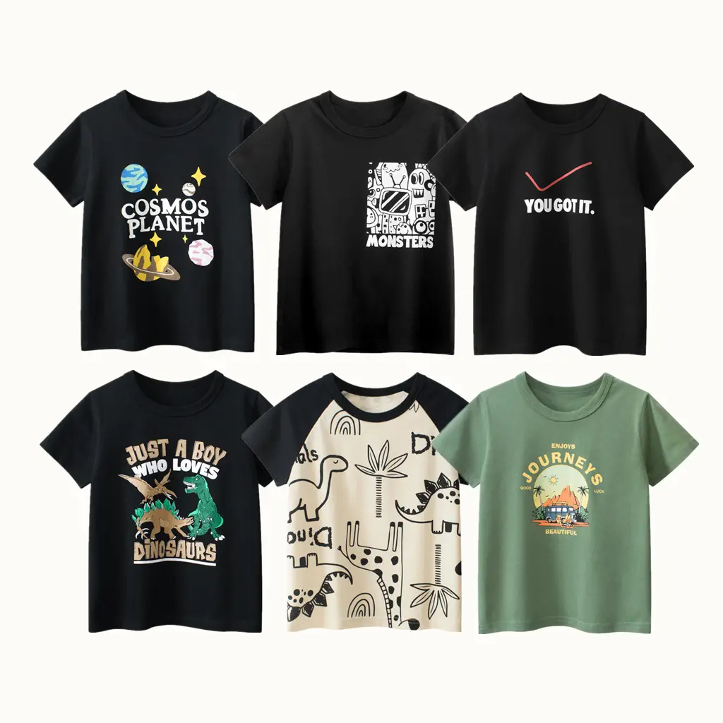 2025 Children Cartoon T-Shirts Cute Clothes for Boy 100% Cotton Bear Dinosaur Kids Girls Short Sleeve Casual Sport Top Tees