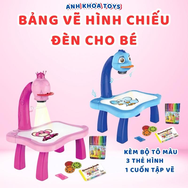 Bàn vẽ có đèn chiếu sáng cho bé - Bộ Đèn Bàn Máy Chiếu Học Vẽ Thông Minh, Tặng kèm 12 bút vẽ và 24 hình chiếu dễ thương Kem