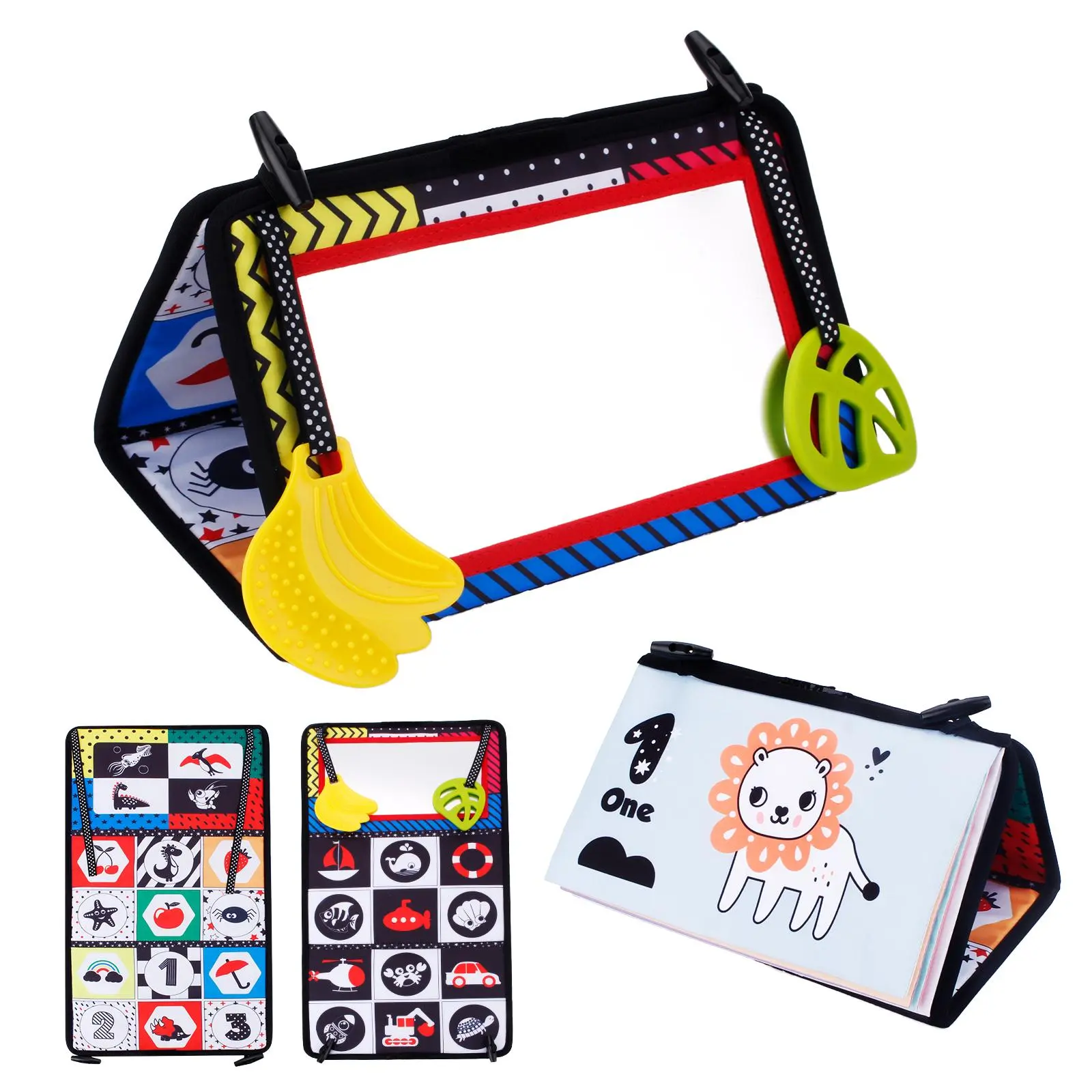 Early Education Interactive 3D Mirror Cloth Book, Tear-proof Touch & Feel Sensory Baby Toys, Alphanumeric Graphic Learning & Cognition Cloth Book