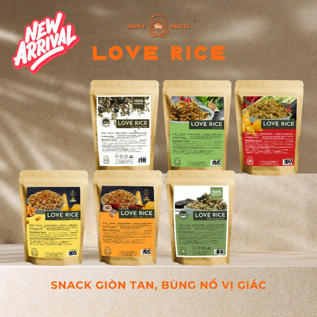 LOVE RICE - Snacks giòn tan, lạ vị - Khiến mọi cuộc vui của bạn thú vị hơn bao giờ! Cay Ăn Vặt