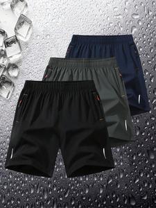 Pantalones cortos de pista con cremallera y bolsillo con franja reflectante para hombre, pantalones cortos informales con cintura elástica para uso diario al aire libre, pantalones cortos de hombre para todas las temporadas