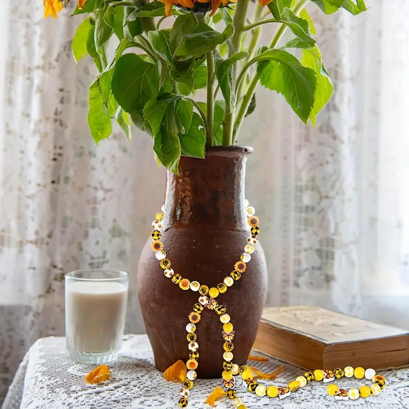 Sunflower Themed Beads Making Kit, 100pcs/set Mixed Colorful Beads & Sunflower Charm, DIY Jewelry Making Supplies for Necklace Earring Bracelet Making 5