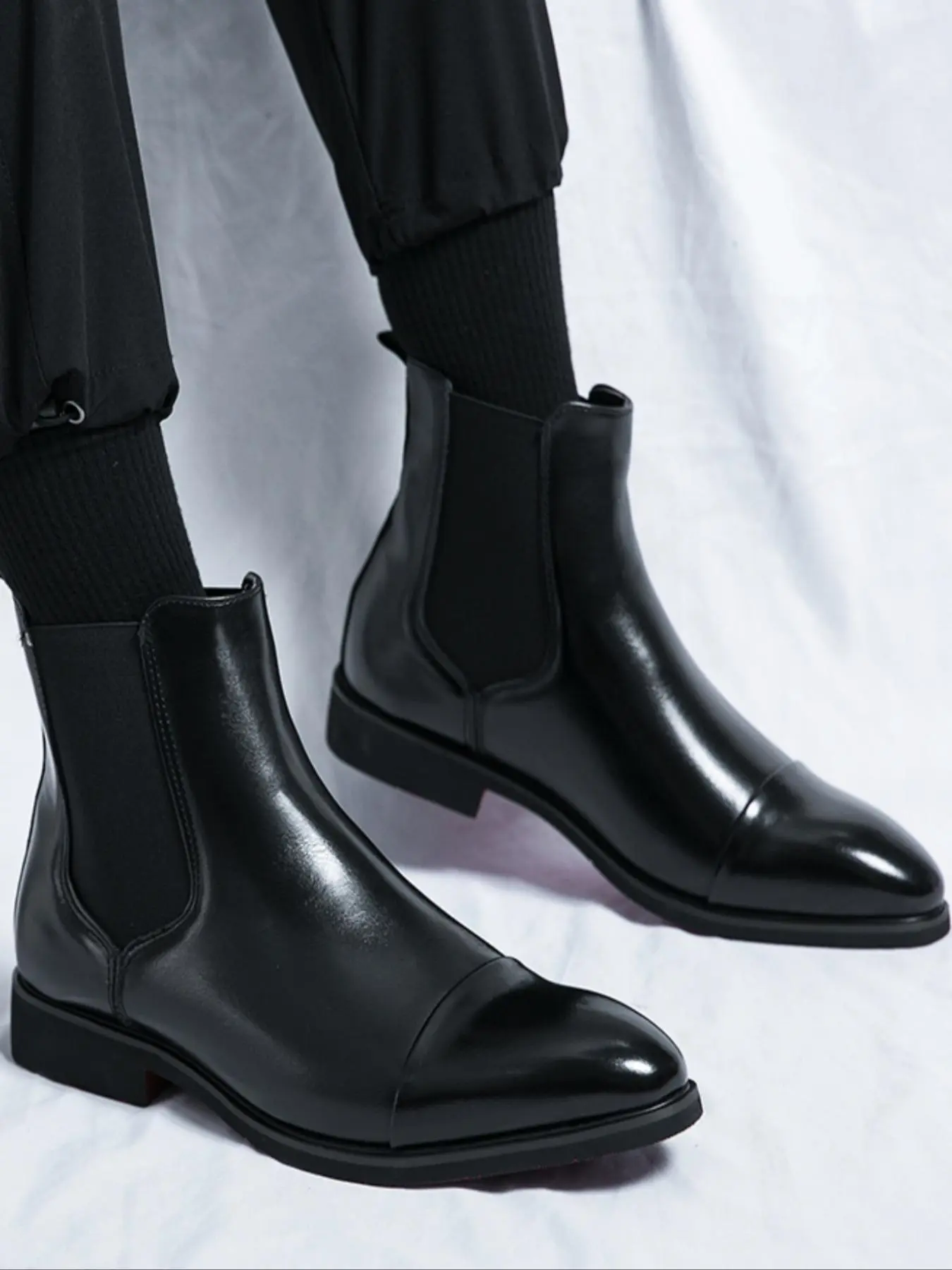 Men's Fashion Solid Color Pointed Toe Chelsea Boots, British Style Pu Leather Ankle Boots for Daily Life