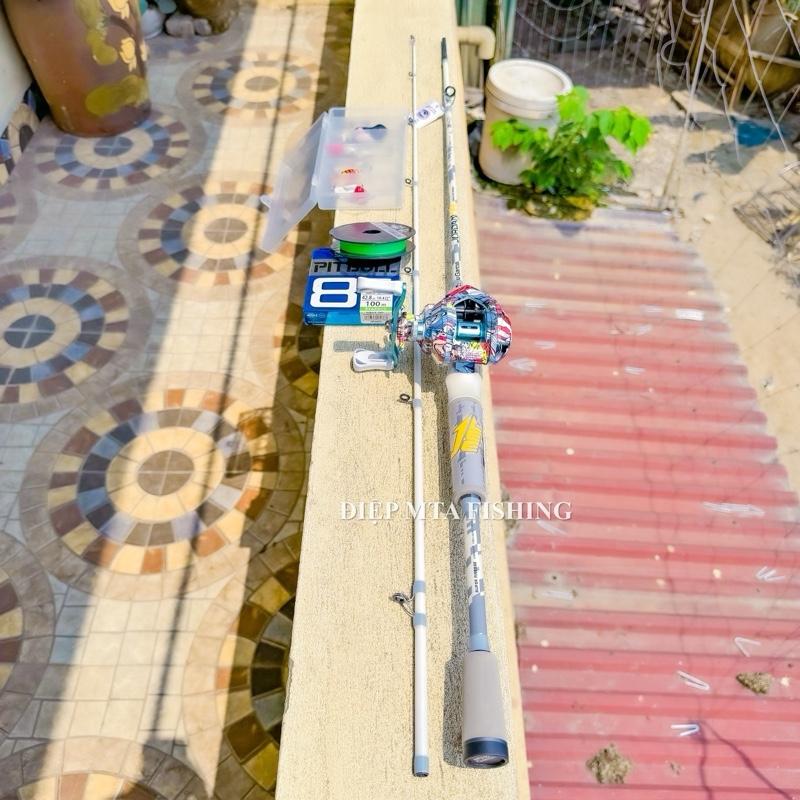 Combo lure máy ngang  hoạ tiết với cần abu jordan lee độ cứng M và máy  cemreo Kv hoạ tiết chuyên lure lóc ,sộp cần cau