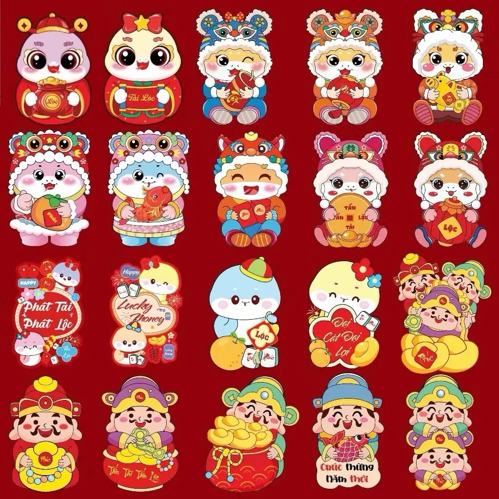 Combo 100 Bao Lì xì Chibi 2025 phản quang loại 1 ,Bao lì xì 2025 Tết Ất Tỵ hoạt hình chibi hàng trend bóng đẹp