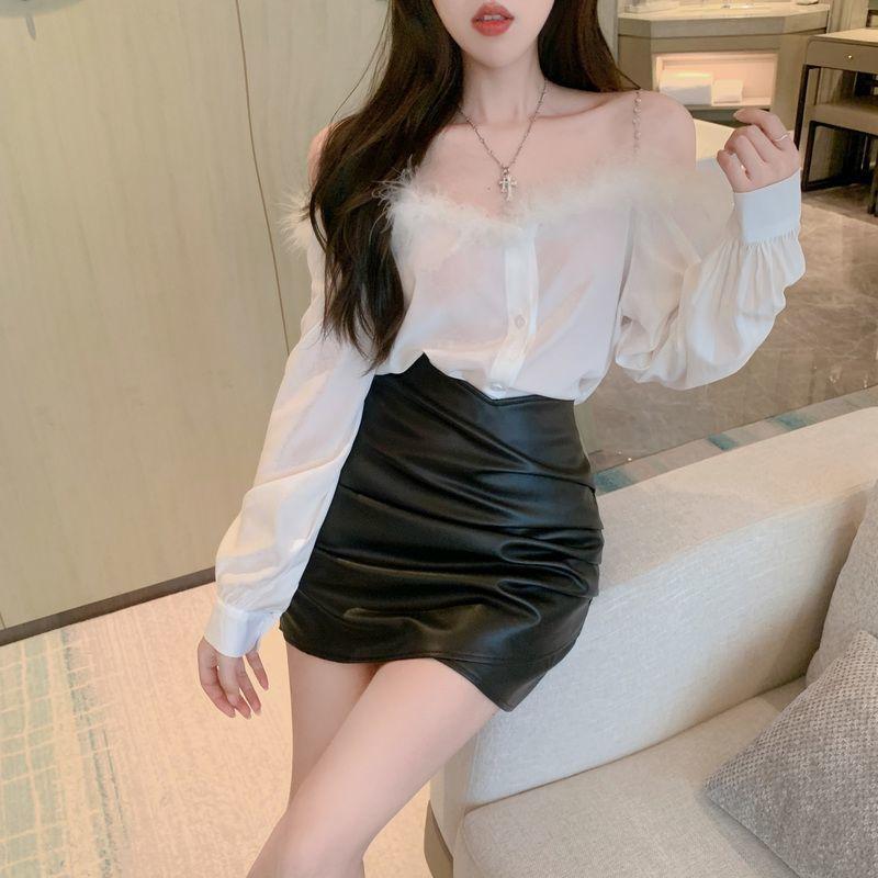 Product Introduction of #SS24 Áo Sơ Mi Dài Tay Lông Thú Trễ Vai, Phong Cách Ngọt Ngào , Dành Cho Phụ Nữ, Mùa Xuân, Mỏng, Thiết Kế Đẹp, Áo Sơ Mi Dáng Rộng Độc Đáo Áo Ngắn áo tứ thân hoàng lan anh váy lộn mèo áo corset bộ đồ thế giới ngầm áo olivia infinite hoodie girl hd 3