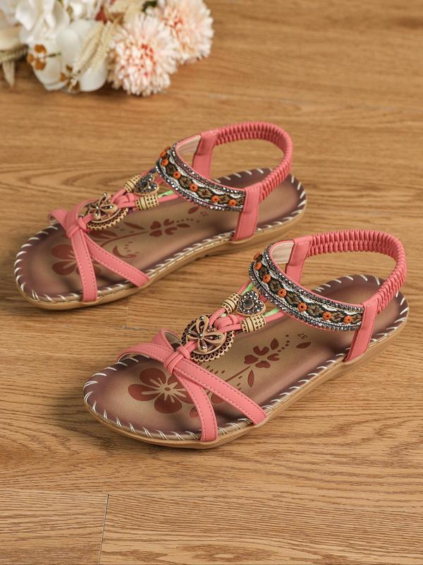 Women's Boho Style Comfortable Rhinestone Decorated Flat Sandals,  Unique Sandals, Vintage Hollow Out Heart Design Slide Sandals, Fashionable Sandals for Summer 5