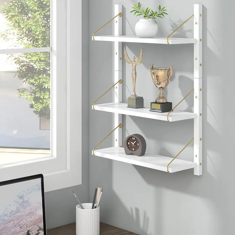 Wooden Wall Shelf, 1 Count 3 Tier Adjustable Floating Shelf, Decorative Wall Organizer Storage Rack for Home Bedroom Living Room Kitchen Office 5