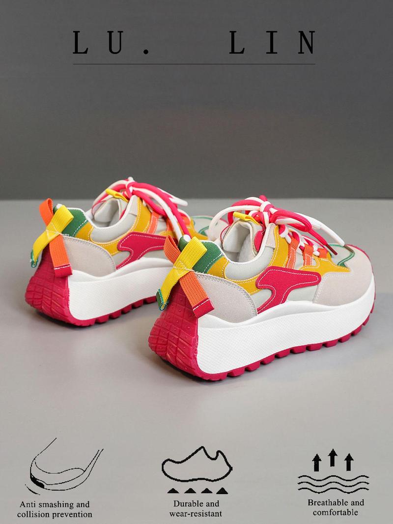 Product Introduction of Women's Fashionable Colorblock Lace Up Low Top Sneakers, Casual Comfortable Breathable Sports Running Shoes, All-match Non-slip Sneakers for Daily Wear 8