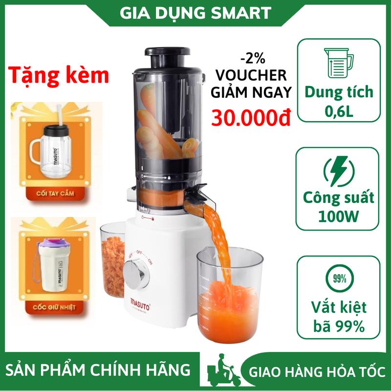  Máy ép chậm trái cây Masuto HEALTHY chính hãng Công suất 100W Dung tích 0.6L Ép kiệt bã đến 99% Bảo hành 24 tháng - Tặng 1 cốc cầm tay có ống hút + 1 Cốc giữ nhiệt MS Valentine Masuto 