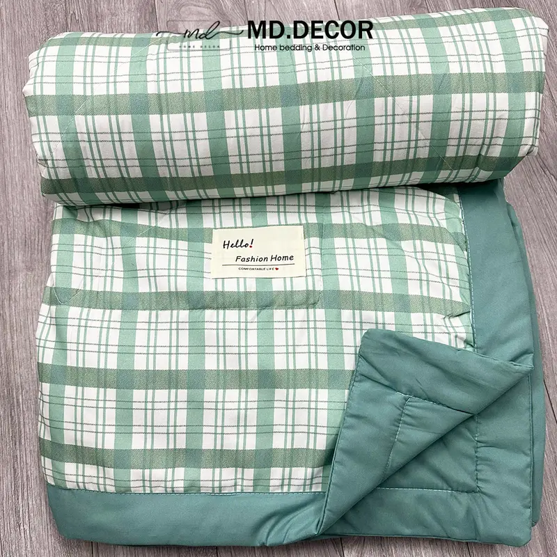 Chăn mền cotton đũi 2mx2m3 màu vintage decor phòng ngủ chần bông hè mỏng mát 5