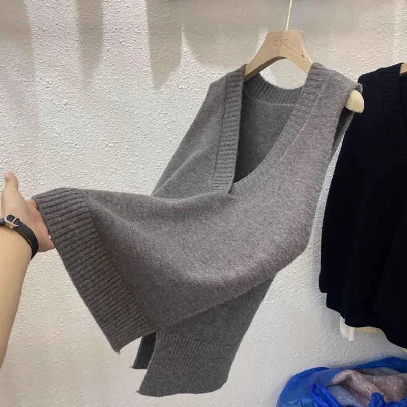 Áo Len Nữ, Cổ Chữ V, Phong Cách Hàn Quốc, Không Tay Bên Trong, Dáng Rộng Vừa Vặn, Có Thể Mặc Ngoài Trời, Phong Cách Preppy Tối Giản, Vest Phong Cách Phương Tây, Nữ, Áo Vest Women Top 4
