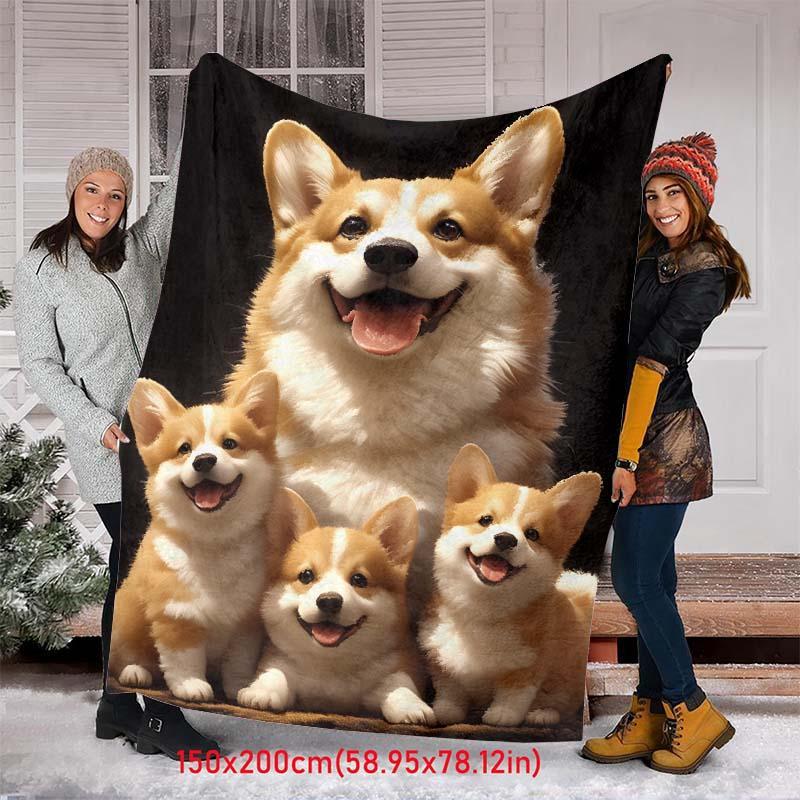 Cute Corgi Family Pattern Blanket, 1 Count Soft Throw Blanket, Air-conditioned Room Blanket, Warm Nap Blanket for Home & Office 2
