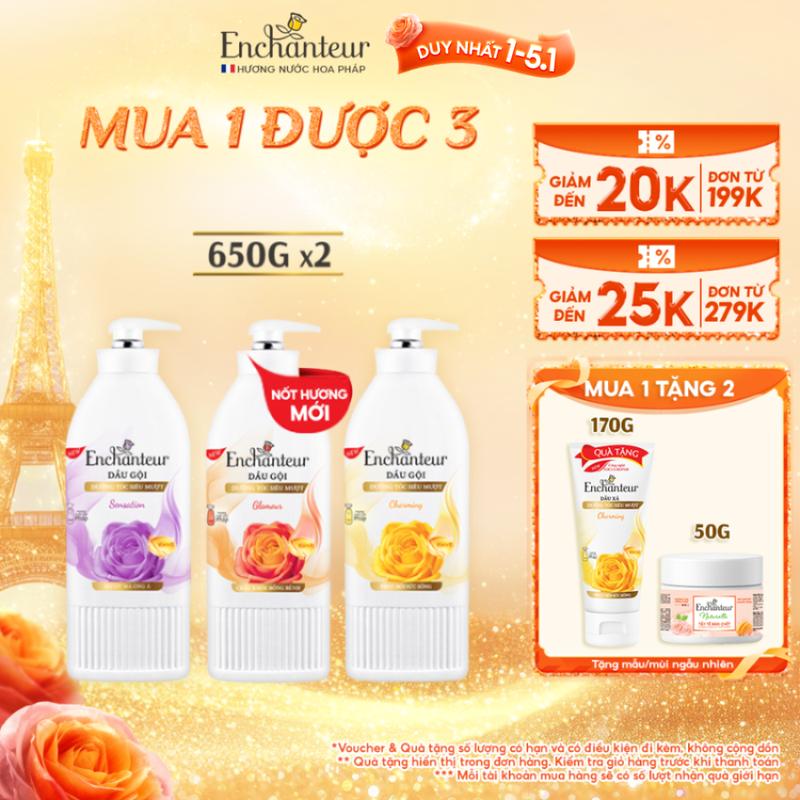 DUY NHẤT 1-5.1 Combo 2 Dầu Gội Enchanteur 650g Thơm Hương Nước Hoa với Keratin Dầu Hạnh Nhân B5 x2 Phục Hồi Hư Tổn và Óng Ả Không gàu bết ngứa Charming Sensation