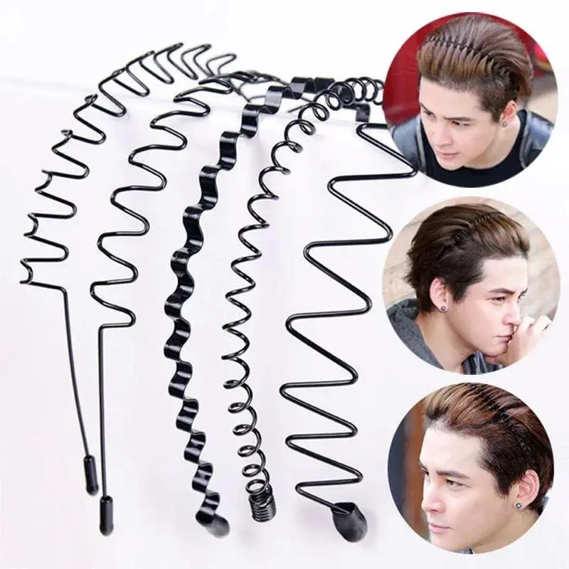 Fashion Metal Hair Band for Men Women Unisex Black Wavy Hair Head Hoop Band Sports Headband Hairband Hair Accessories