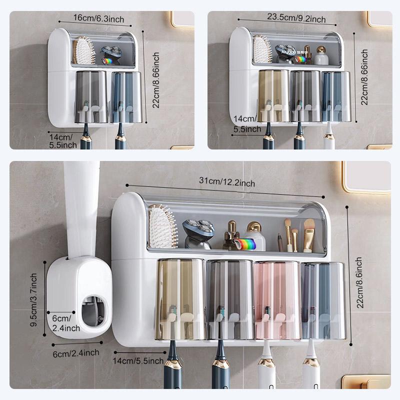 Product Introduction of Wall-mounted Toothbrush Holder, 1 Set Punch-free Toothbrush Holder with Toothpaste Squeezer, Bathroom Supplies for Home Use 1