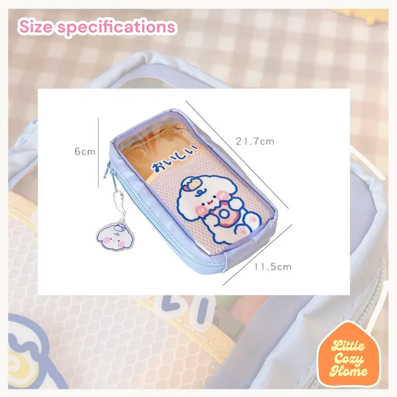 Cutie Jumbo Transparent Pencil Case / Korean Style Kotak Tempat Pensil Besar Dengan Resleting / Muat Banyak / Big Capacity With Zipper Blue Brown 4