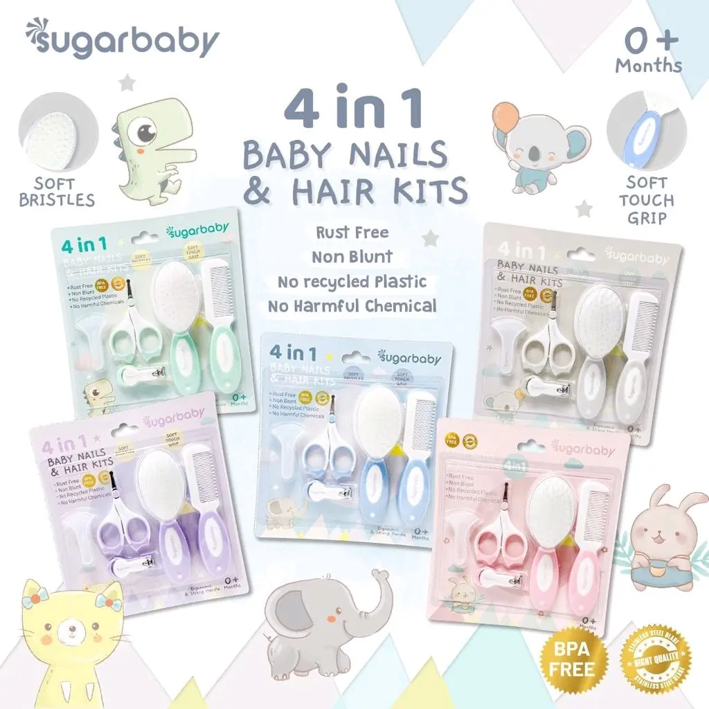 Sugar baby 4 in 1 baby nail dan kit care scissors/perlengakapan gunting kuku dan sisir bayi