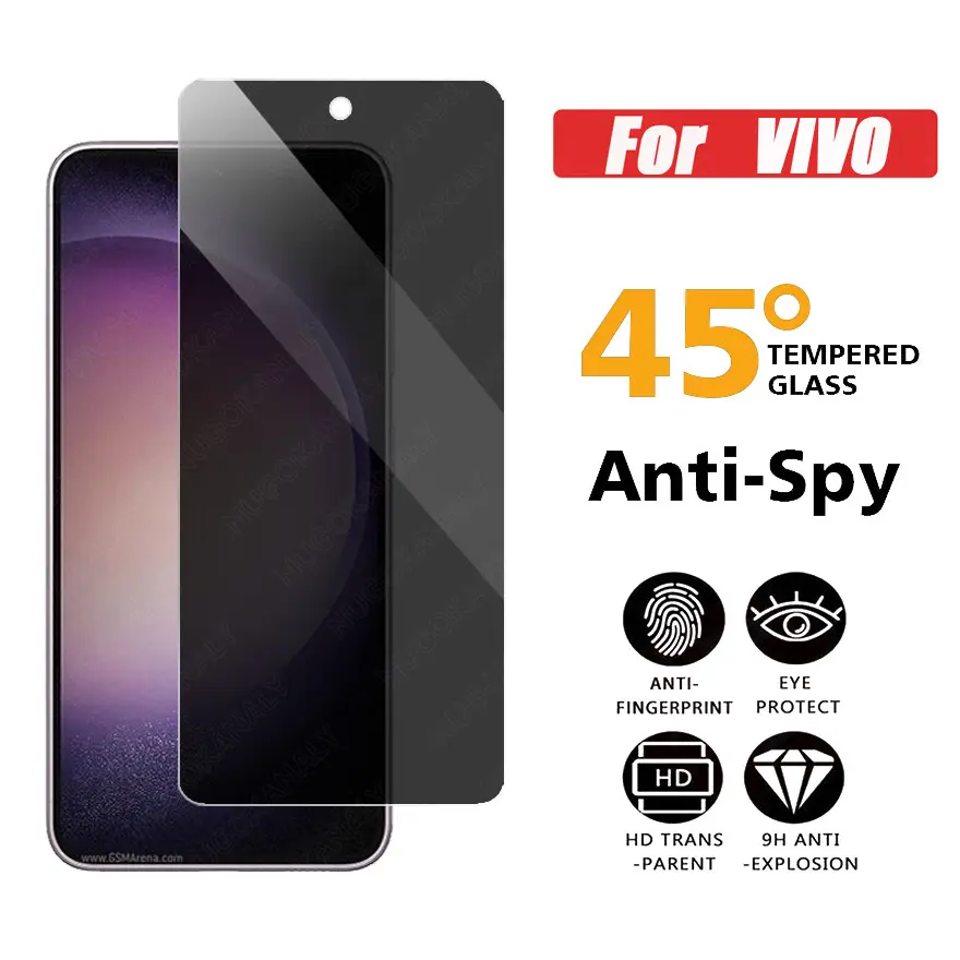 Privacy Tempered Glass for Vivo X90 Pro X80 X70 X60 X50 V5 V7 Plus V9 V11 Pro V11i V15 V17 V19 Neo V20 Se V21 5G V21e 4G V23 V23e V25 V25e V27e V29e S1 Pro Anti Peeping Screen Protector Film