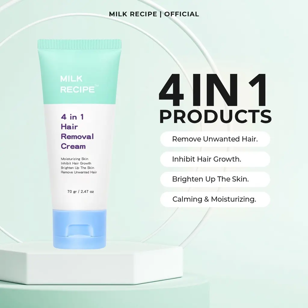 Milk Recipe 4in1 Hair Removal Cream 70 gram - Krim Waxing Non-Irritating Perontok Bulu Ketiak untuk Melembapkan Anti Iritasi dan Anti Chicken Skin dengan Niacinamide [BPOM]