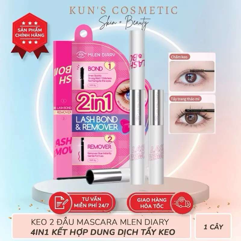 Keo 2 Đầu Mascara Mlen Diary 4in1 kết hợp dung dịch tẩy keo, thiết kế tiện lợi 4g 0