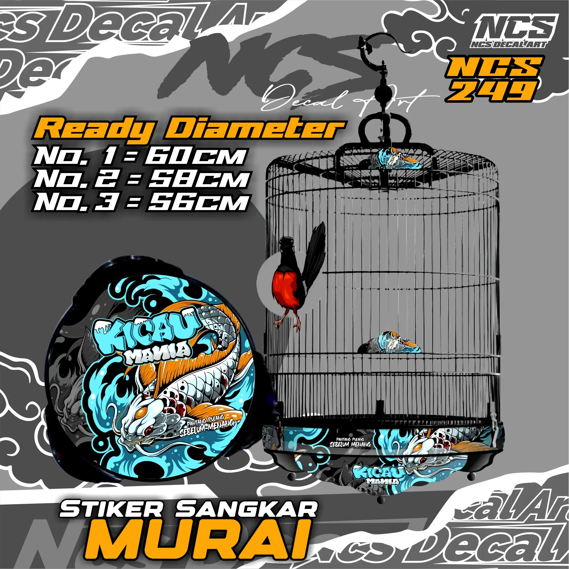 Stiker Sangkar Burung Murai Batu Motif kicau mania Laminasi Anti Air dan Anti pudar Bisa Request