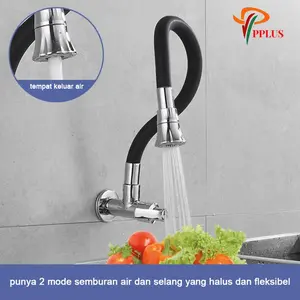 PPlus Kran Sink Terompet Minimalis Fleksibel 2 Mode Air untuk Cuci Piring Dapur & Kamar Mandi Modern Elegan dengan Selang Stainless