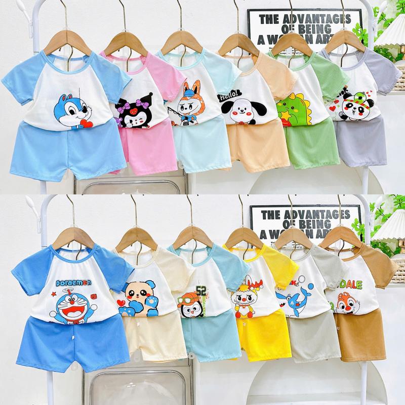 [4-15kg] Combo 6 Tặng Thêm 1 Bộ Là 7 Bộ Quần Áo Tăm Lạnh Cộc Tay Mềm Mịn Thoáng Mát Cho Bé Trai Bé Gái (ms02)