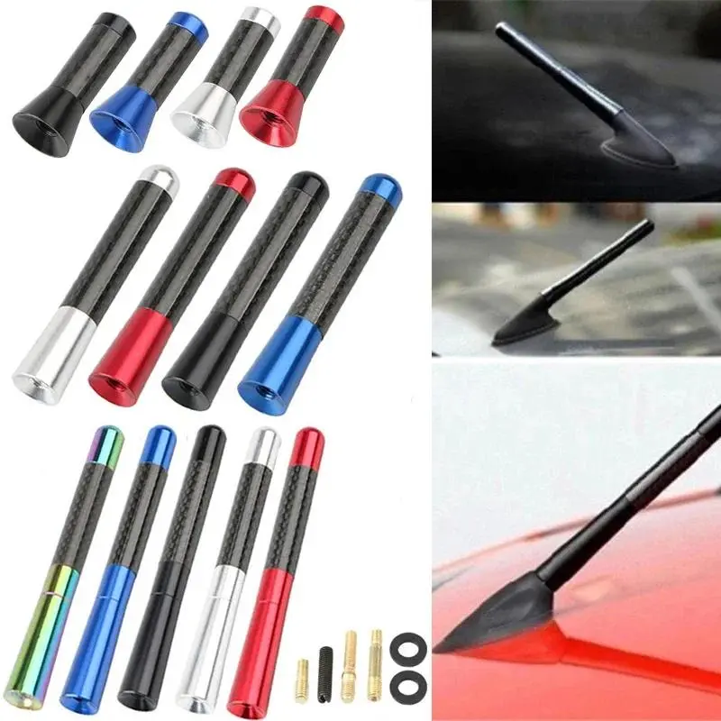 Universal Car Roof Antenna Carbon Fiber 3.5/8/12cm Radio Aerial Antenna Radio FM/AM Metal Receiving Antennas Short Mast Antenna