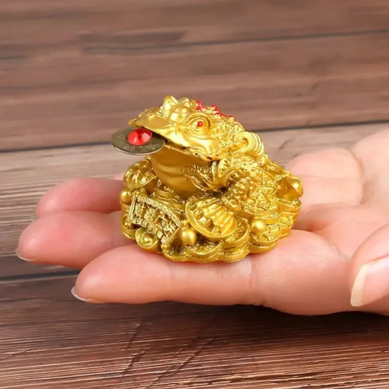 Tượng Thiềm Thừ Tài Lộc Vàng, Đồ Trang Trí Phong Thủy Trung Quốc, Đồ Thủ Công Bằng Resin Để Giúp Thành Công Kinh Doanh, Trang Trí Bàn Làm Việc, 1,97inch thần  tài  mini cóc  ngậm  đồng  tiền 1