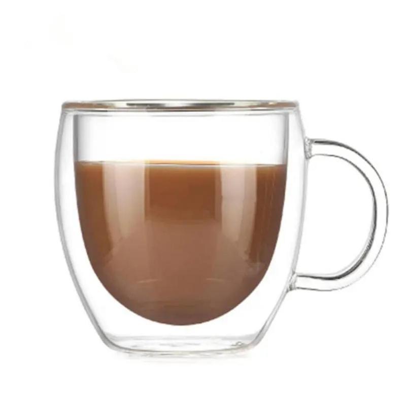 Glass Coffee Cup, 1 Count Double Walled Clear Glass Cup, Coffee Mug, Tea Cup, Drinkware for Home & Outdoor Use, Gifts for Her 8