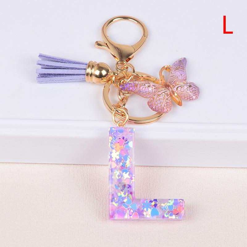 Product Introduction of A-Z Dreamy Sequin Letters Keychain For Women Tassel Butterfly Pendant Keyring  Bags  Car Key Chain 29