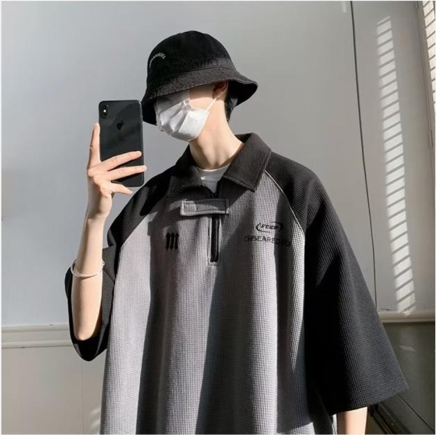 Product Introduction of Men's summer hard rolled short sleeved polo shirt, Japanese and Korean casual style, fashionable, simple, loose, comfortable, versatile men's top 5