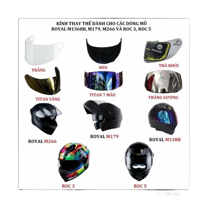 Kính Royal M266, M138B , M179 kính rời thay thế cho mũ bảo hiểm Royal M179 , M138B , Roc 03,04,05 Helmet