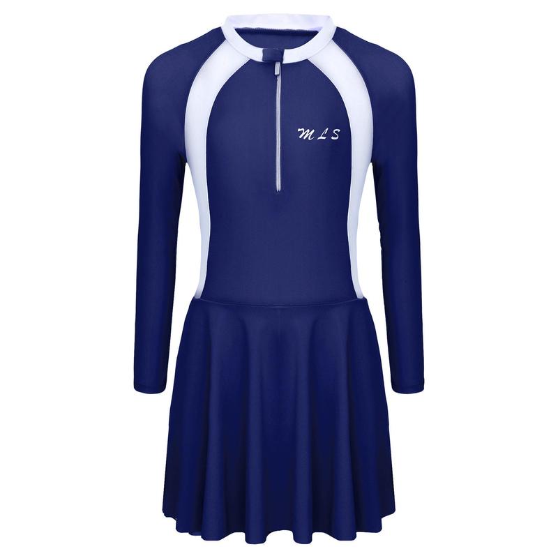 Jelory Kids Girls One Piece Athletic Swimsuit Long Sleeve Beachwear Bathing Suit UPF 50+ Swimming Dress 2