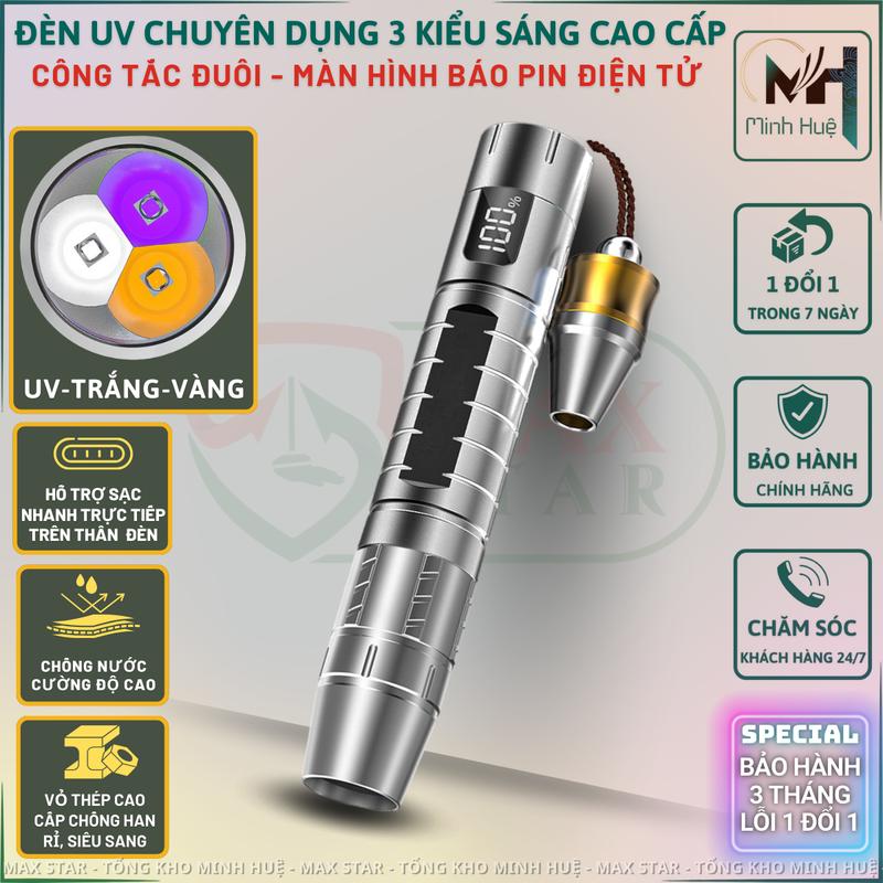  Đèn Pin 3 Màu Soi Đá Soi UV 365 Cao Cấp Soi Gạch Cua Soi Giấy Tờ Kiểm Tra Xe Soi Gạch Cua thiết kế full kim loại sạc nhanh TypeC trực tiếp trên đèn flashlight den doi vỏ nhựa abs chạy bằng pin bin đèn đội 1000000 