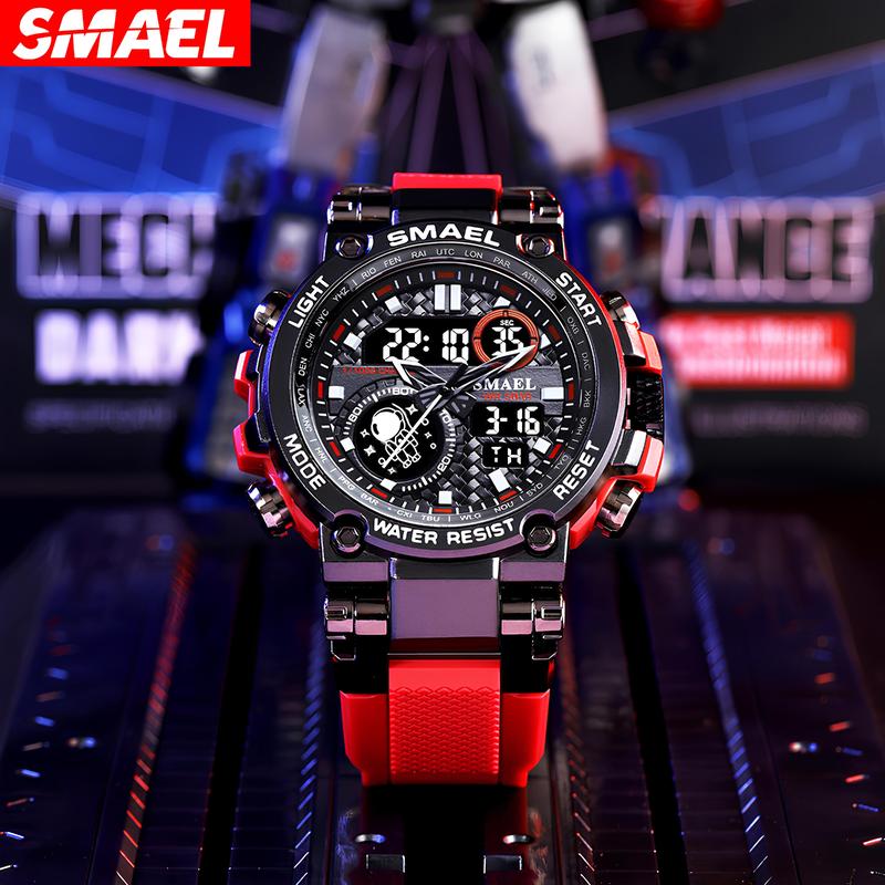  Đồng hồ nam thể thao SMAEL 8093 chống nước 50M hiển thị 2 chế độ Analog-Kỹ thuật số bấm giờ hiển thị ngày tháng Watch Đeo Tay Led máy nhật bản 