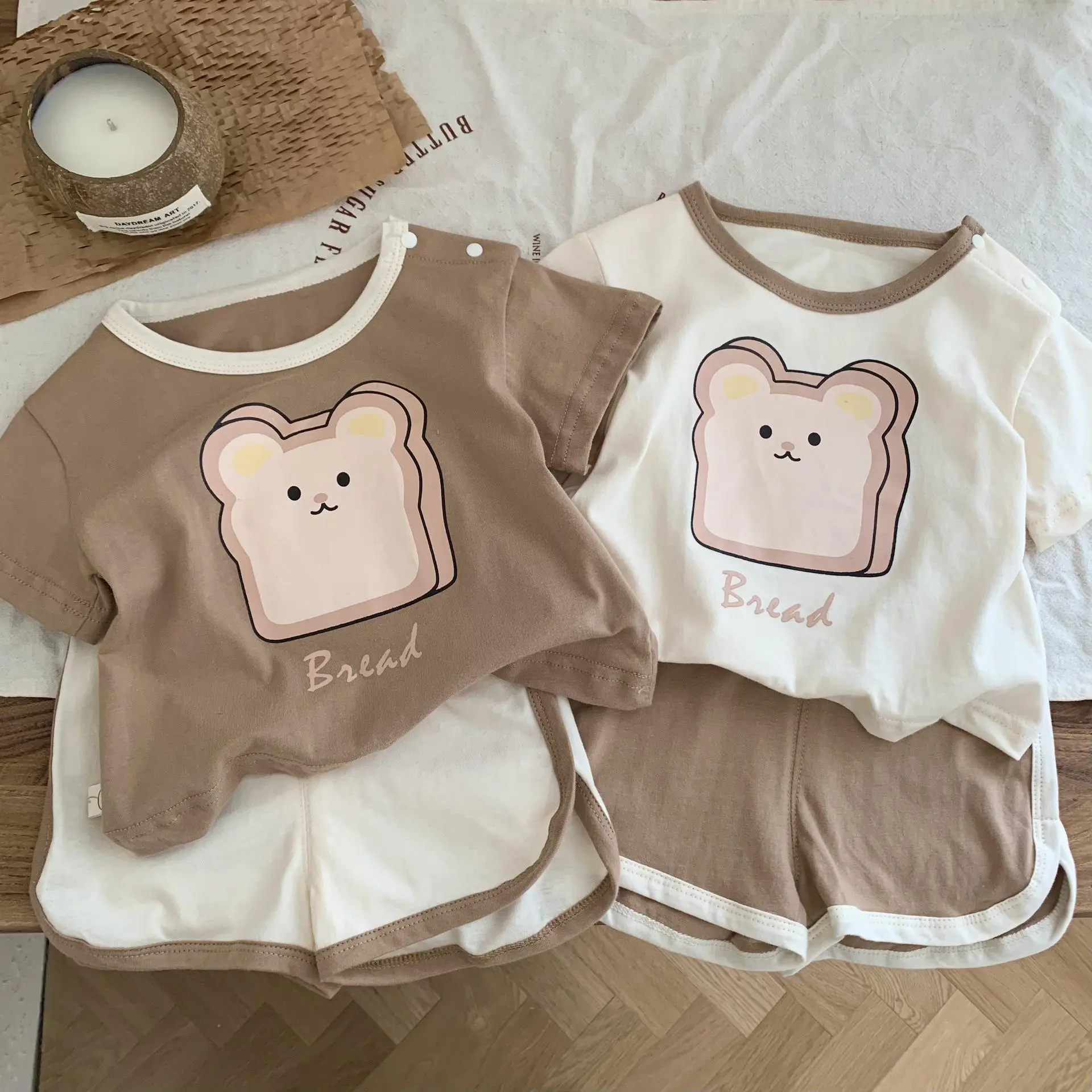 Bộ Quần Áo Cộc Tay Phong Cách Hàn Quốc, Bộ Rời Cộc In Hình Dễ Thương Cho Bé Trai Bé Gái, Bộ Quần Áo Sơ Sinh 4-13kg