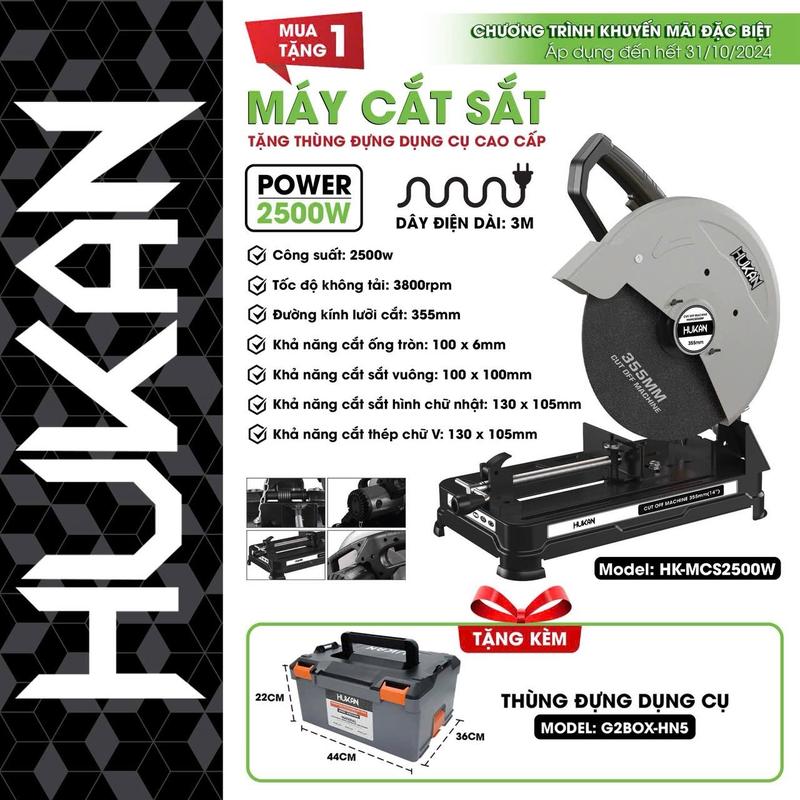Máy Cắt Sắt HUKAN HK-MCS2500W Đế Dày  Công Suất Lớn 2500w Tặng Đĩa Cắt 355mm Chính Hãng Hukan Tặng Kèm Hộp Đựng Đồ