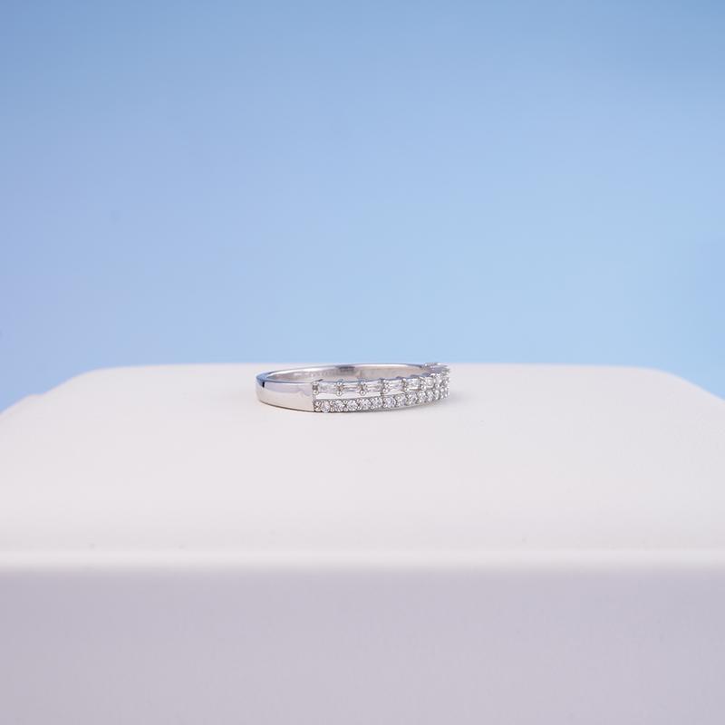 Nhẫn Eternity bạc mạ vàng 18K, đính hai hàng đá tấm, phong cách nhẹ nhàng, tinh tế - Size lựa chọn - Bemiie Silver 7