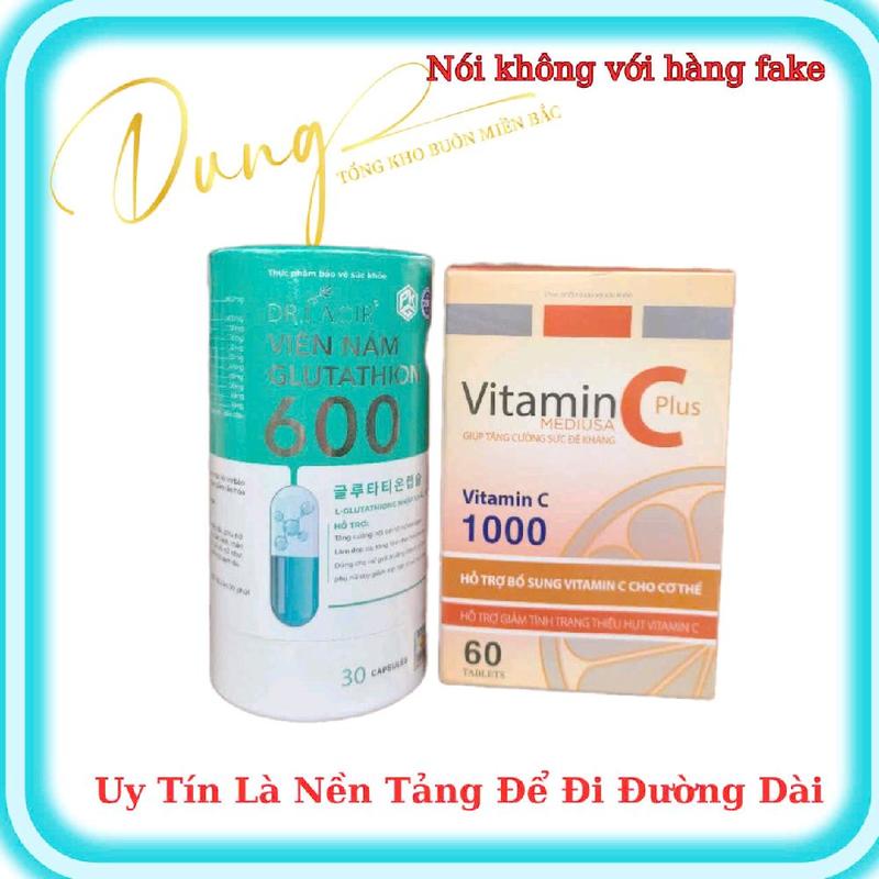 [ Combo glu + C ] Viên nám Glutathion 600 Thực phẩm bổ sung hỗ trợ cải thiện làn da