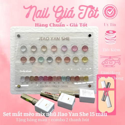 Set sơn mắt mèo JIAO YAN SHE - Set sơn mắt mèo 15 màu mix nhũ mịn siêu sang ( tặng kèm bảng màu + combo 2 thanh hút ) [ Nail Giá Tốt ]