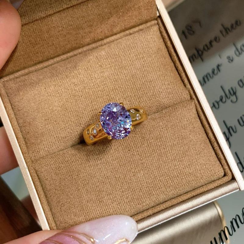 Product Introduction of Vintage Retro Nine Purple Fire Ring Light Luxury Retro Purple Qi Donglai Pigeon Egg High Carbon Diamond Ring for Women 6