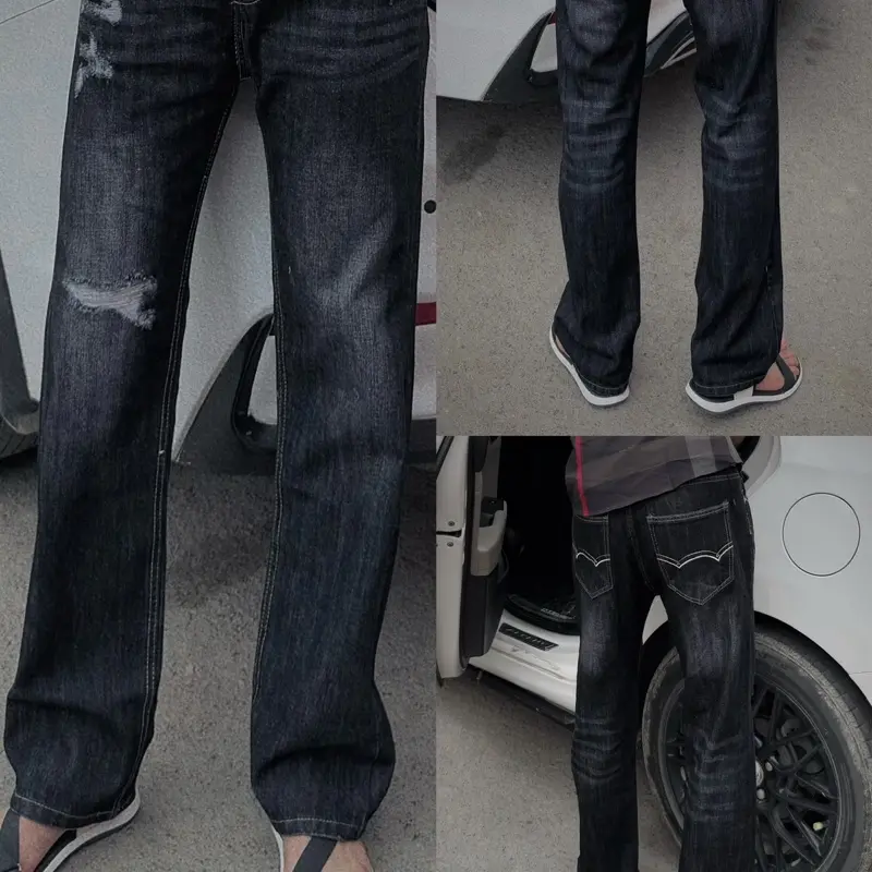 Quần suông đen mài cào rách nhẹ cao cấp Menswear Jean Pants có túi