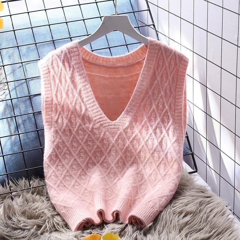 Áo Vest Dệt Kim, Màu Hồng Tươi Mới, Dáng Rộng Vừa Vặn, Có Thể Mặc Ngoài Trời, Hàng Mới Về 2024, Thích Hợp Cho Mùa Xuân Của Phụ Nữ, Áo Len, Dễ Phối Đồ, Phong Cách Đầu Xuân Top Women 1